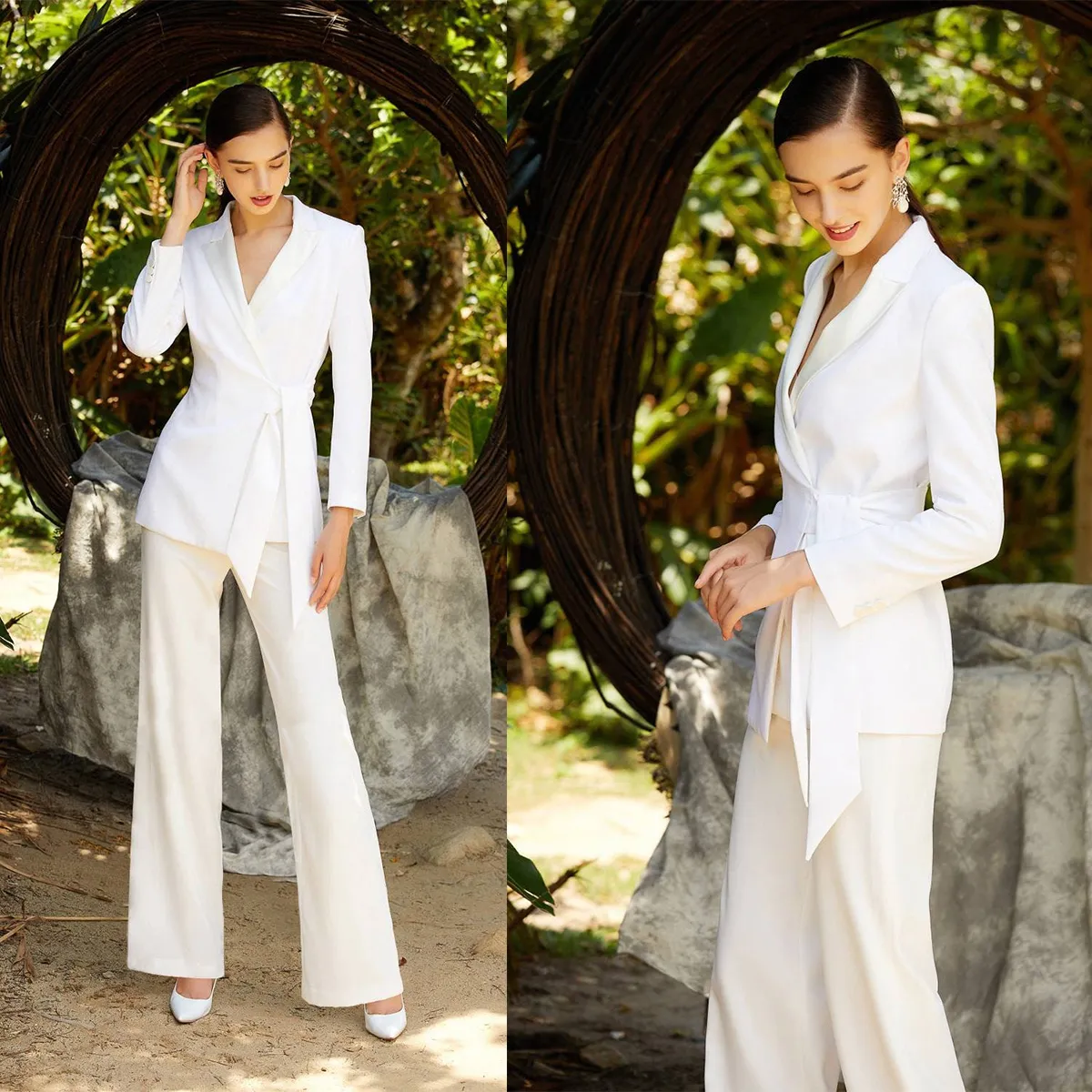 White Elegant Women Blazer Suits Tailored Lady Pants Sets Prom Formal Guest Wear For Wedding 2 Pieces