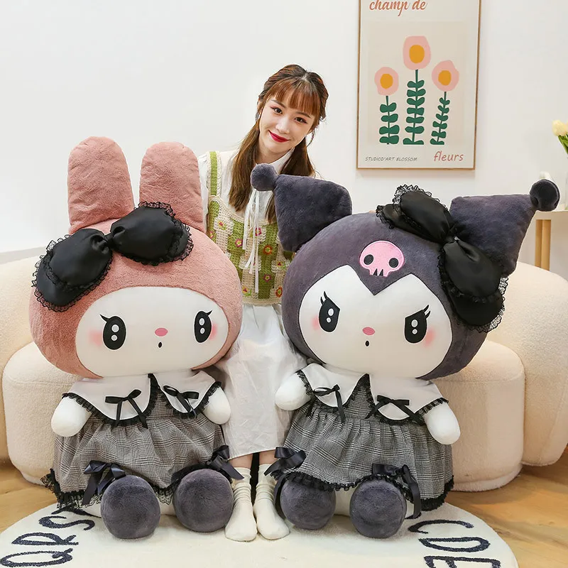 Sanrio Black Kuromi Mymelody 봉제 인형 Kawaii 만화 소파 쿠션 베개 다크 고딕 레이스 장난감 소녀를위한 생일 선물