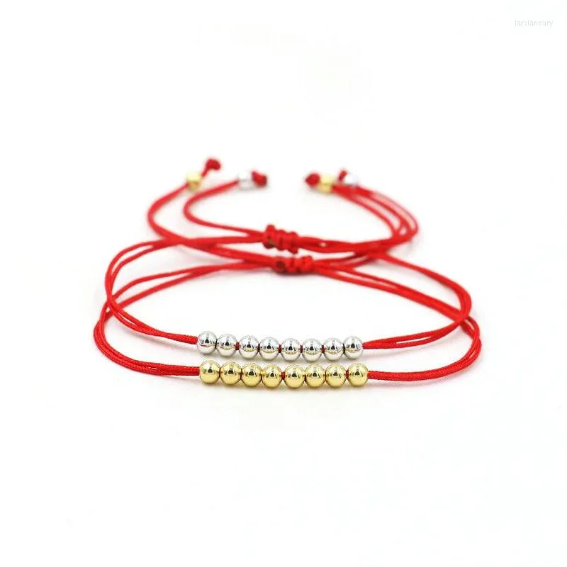 Charmarmband rostfritt stål pärlor armband rött tråd rep strängar flätning för kvinnor män par smycken pulseras gåvor