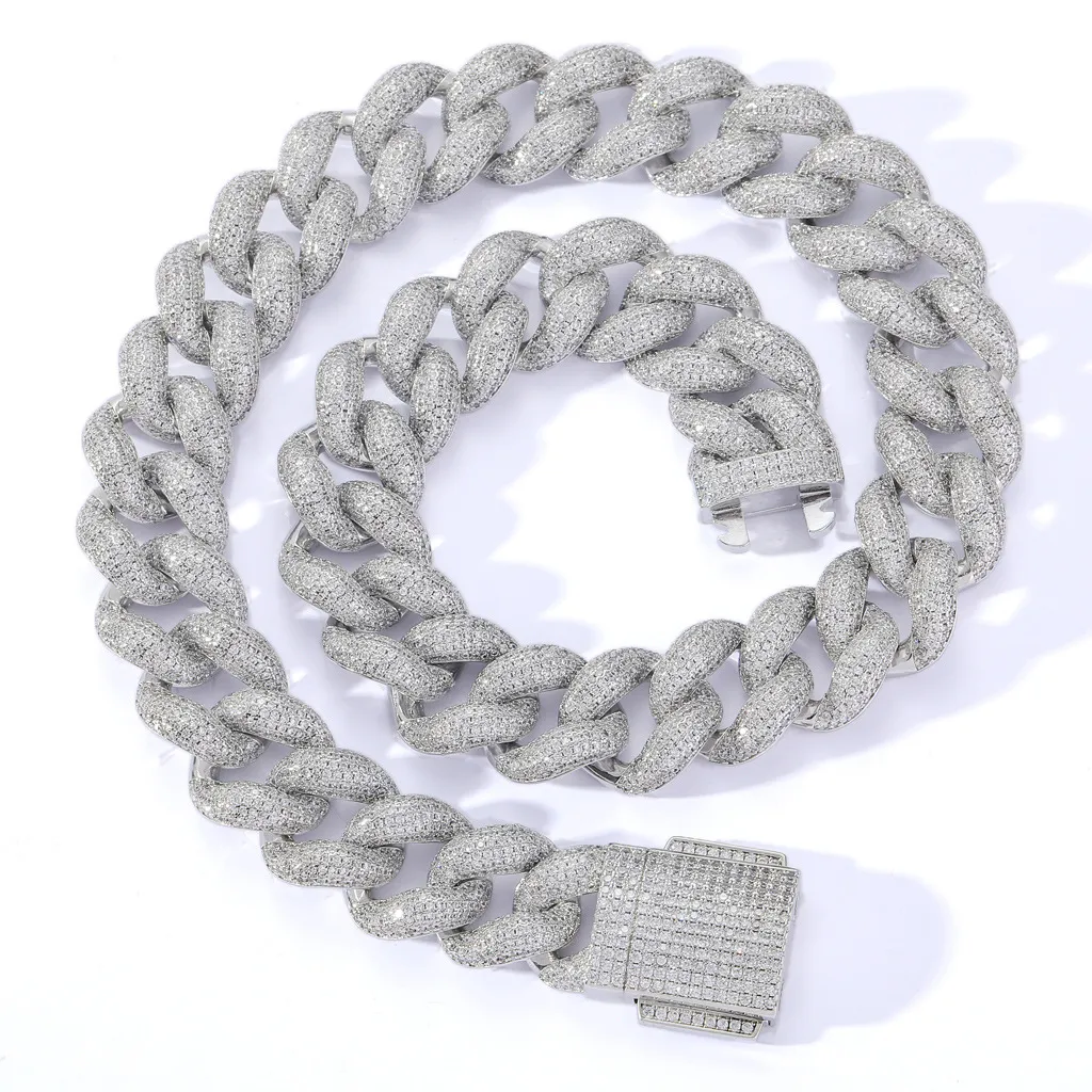 18mm Breite 16-24 Zoll 925 Sterling Silber Pass Test Moissanit Diamant Miami Kubanische Kette Halskette Armband für Frauen/Männer Schönes Geschenk