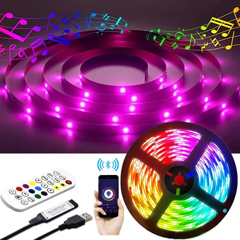 LED -remsor LED -strip Light RGB TV -skärm Desktop sovrumsdekoration Flexibel lampbandmusik Bluetooth -kontroller USB 5V Smart Light String P230315