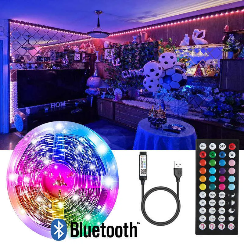 LED -remsor Bluetooth LED -strip Light Color RGB Tape SMD 5050 5M10M 15M 20M 30M LED -lampor för rum TV -bakgrundsbelysning P230315