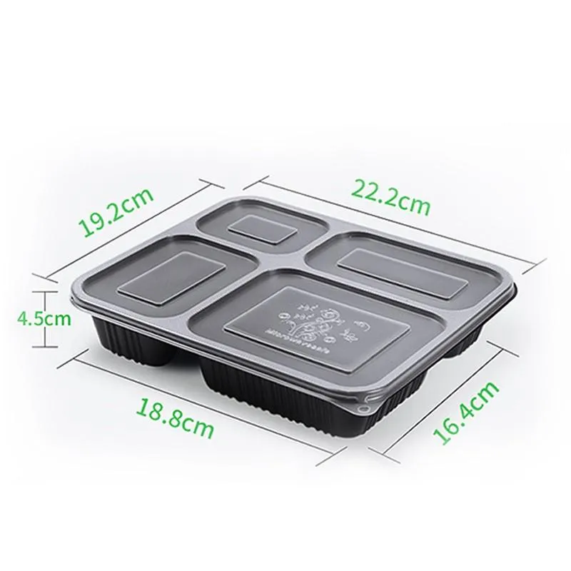 Free shipment 4 compartments Take Out Containers grade PP food packing boxes high quality disposable bento box DH8595