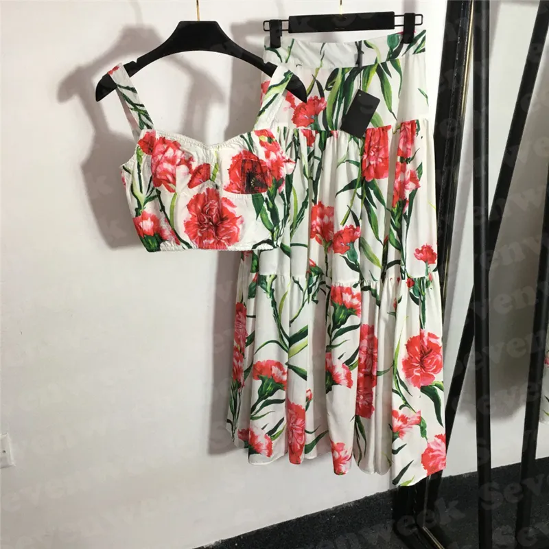 Drukuj sukienka z czołgiem Zestawy dla kobiet projektant mody stanik stanik Temperament Temperament Kwiatowe Drukuj Dwuczęściowy