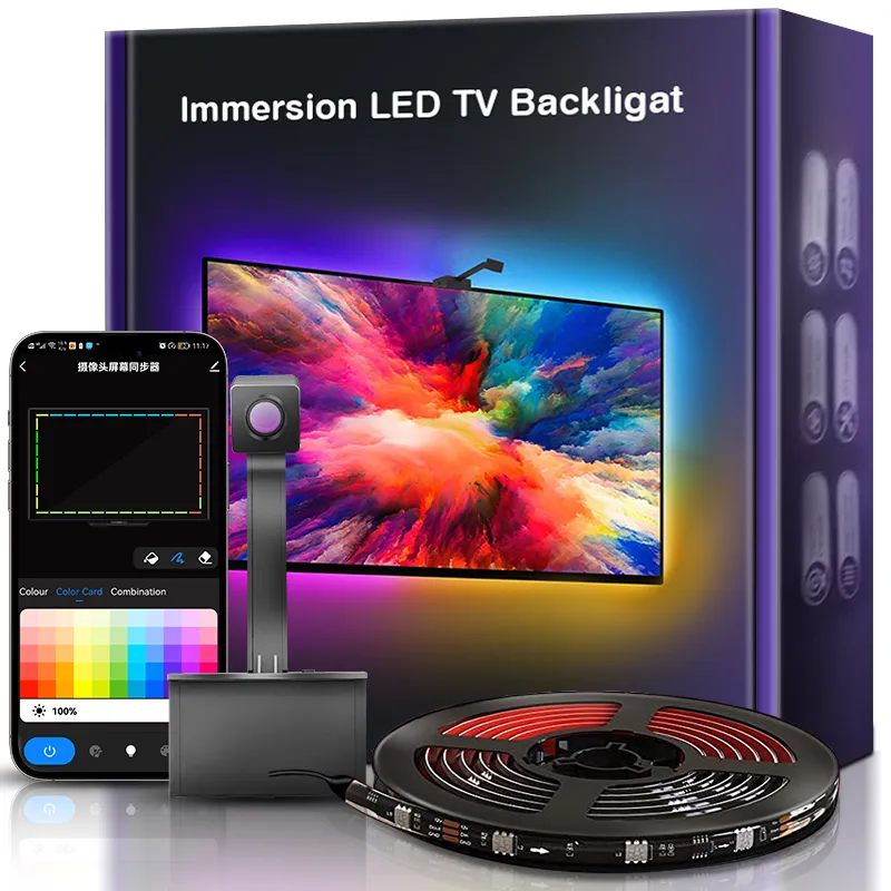 Tv Retroilluminazione A Led Strisce LED Smart Tuya Wifi Luce Tv Con Sincronizzazione Della Fotocamera Per Schermo 55-65 Pollici Tv/Pc Game Room Decor