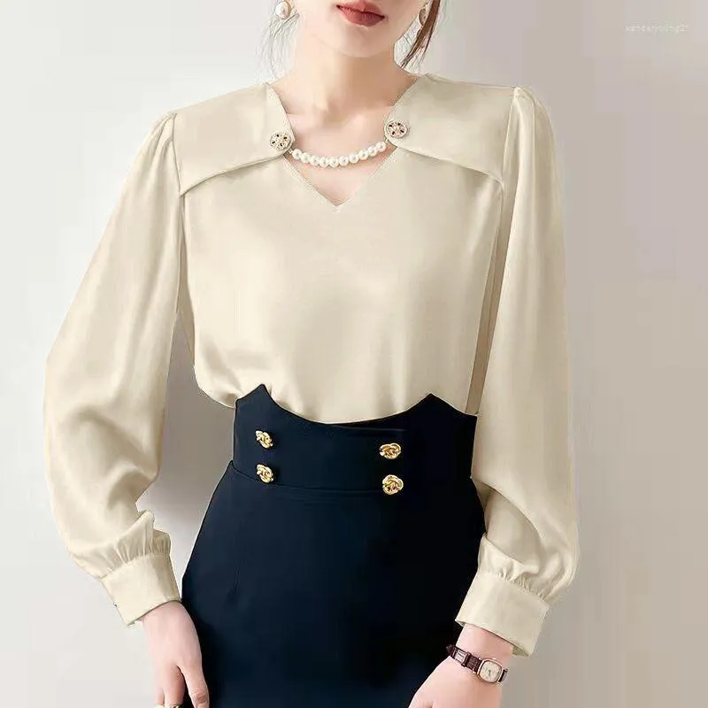 Japanese Design Pearl Decorative Blouse For Women Autumn Japanese Design Pearl Decorative Blouse For Women Autumn