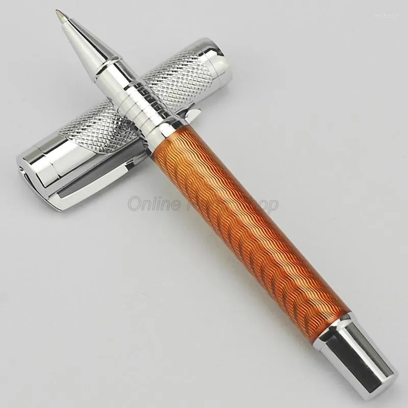 Fuliwen métal Orange Fiber de carbone ondulation baril rouleau stylo à bille professionnel bureau papeterie écriture cadeau accessoire