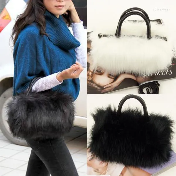 Evening Bags Fashion And Temperament Lady Bag Durable PU Leather Faux Fur Handbag Lightweight Lovely HandbagsTote Messenger Plush Wrist
