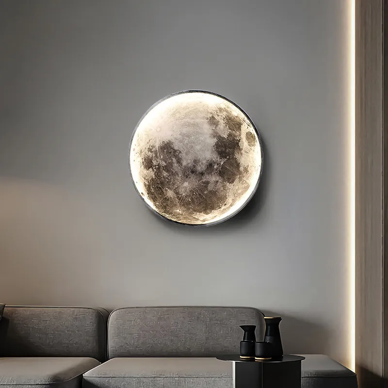 Modern Moon Lamp For Bedroom Living Room Stair Wall Light Fixture Led Interior Earth Background Home Decor Wall Lamps Ring Round