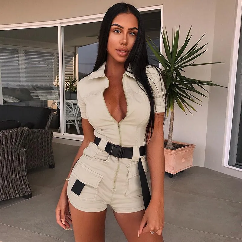 Combinaisons pour femmes Barboteuses Sexy Denim Jumpsuit Short Femmes Zipper Slim Bodycon Summer Outfit Vêtements Jeans Combishort Salopette Party Club Com