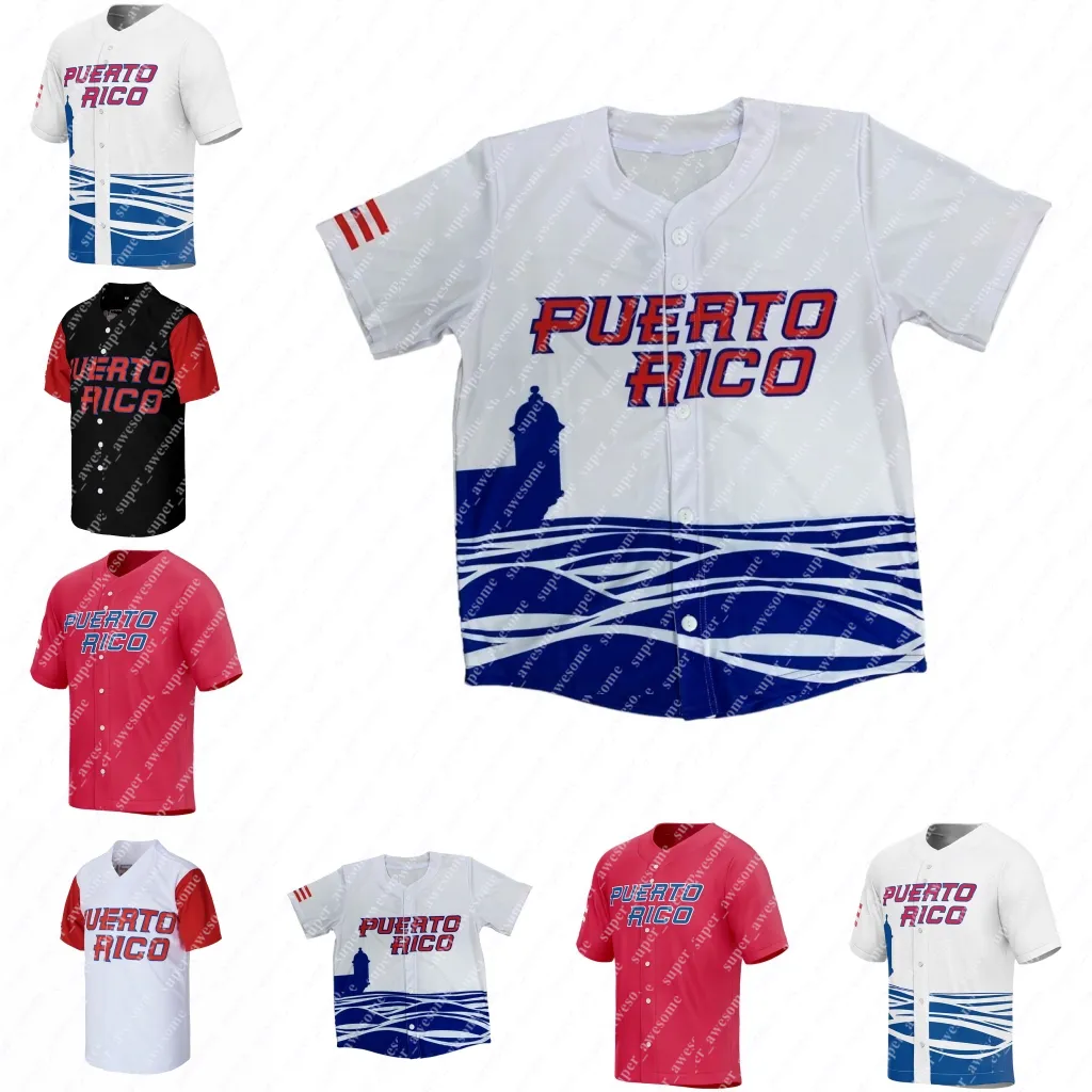 Maillot de baseball Porto Rico 2023 Javier Baez Francisco Lindor Edwin Diaz Enrique Hernandez Yadier Molina Eddie Rosario Martin Maldonado Marcus Stroman MJ Melendez