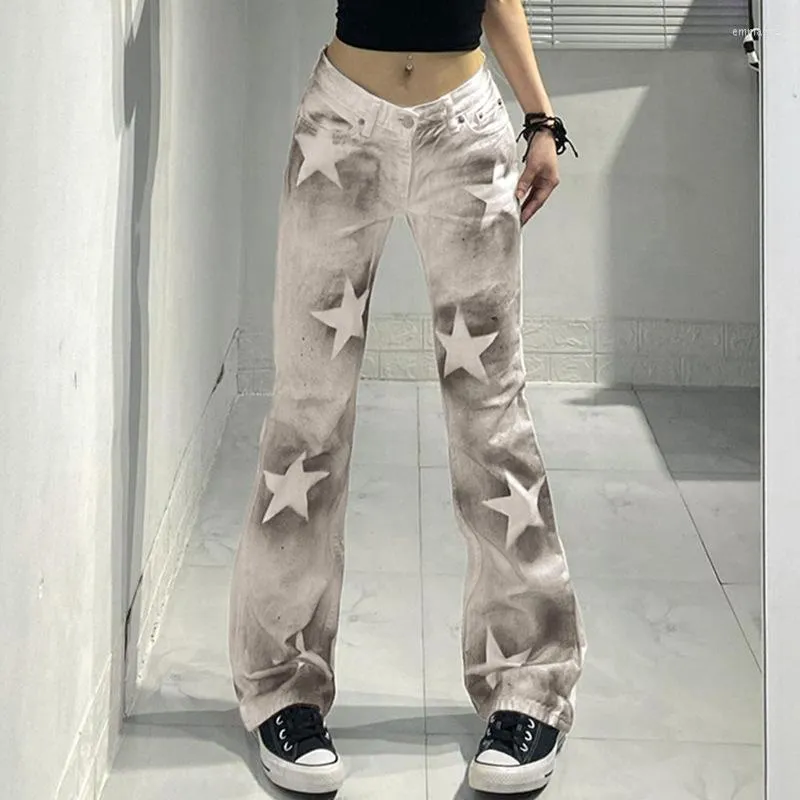 Jeans femminile femminile 2023 High Street Personality Star Stampa Contrasto Colore a basso contenuto di Bhite Bhite Bhite Girls Straight Chave Chave