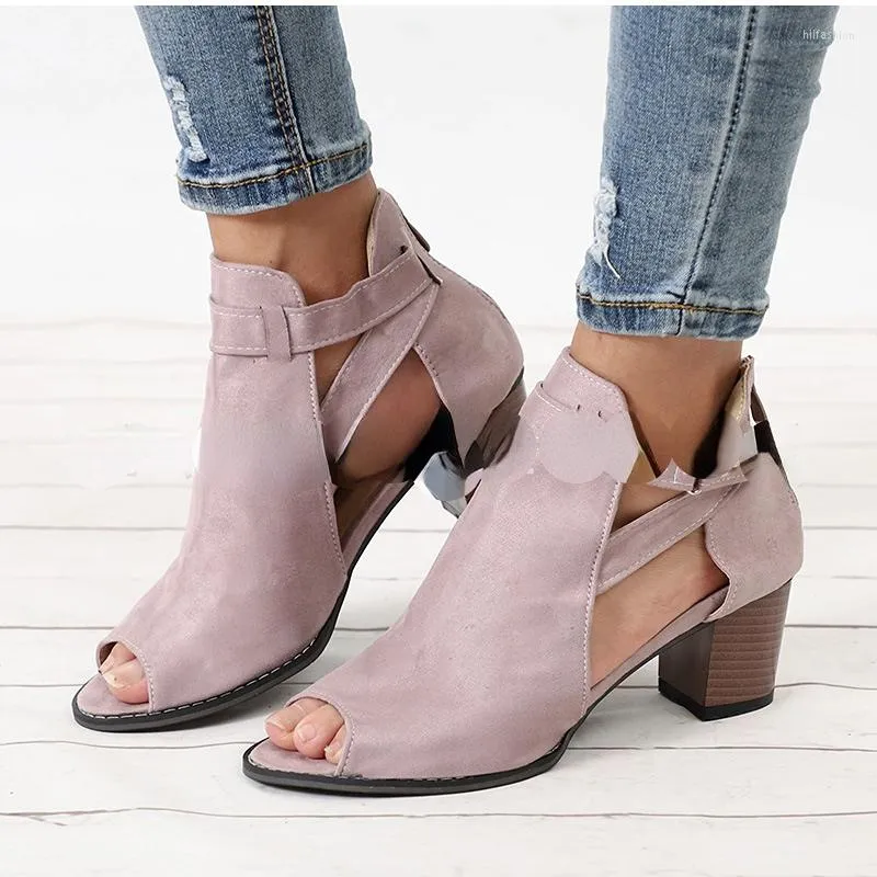 Sandals Women's Casual Fashion Fish Mouth Buckle High Heels Sexy Open Toe Chunky Heel Ankle Boots Sandalias Femininas