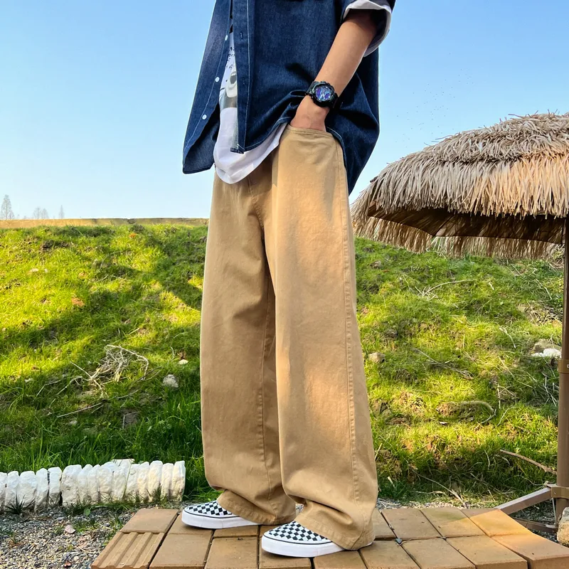 Męskie spodnie moda długotrwały spodnie męskie odzież uliczna stała bawełniana prosta spodnie Khaki białe zielone białe spodni Man 230316