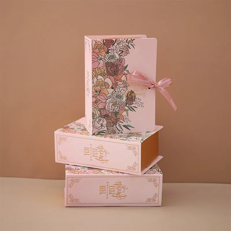 Gift Wrap 10PCS Creative Simple Book Shape Gift Box Creative Kraft Paper DIY Gift Candy Dragees Wrapping Packaging Flower Box with Ribbon 230316