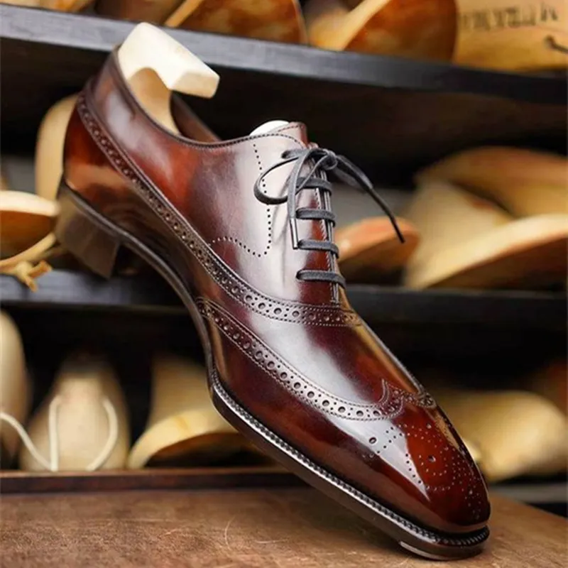 Brogue Shoes Oxfords Derby All Brown Pu Lace-Up Business Shoes для мужчин с бесплатной доставкой Chaussures Pour Hommes