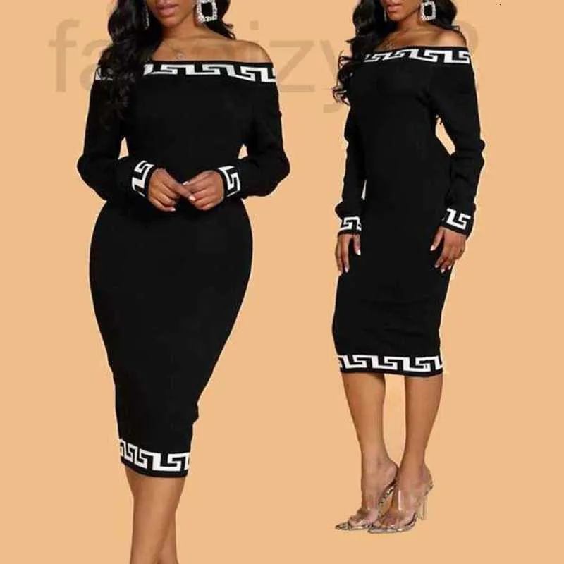 Robes décontractées designer Femmes Tricots ff Classique Lettre Imprimer Haute Qualité Femmes Slim Hors Épaule Robe Une Pièce Jupe Taille S-XL 950N