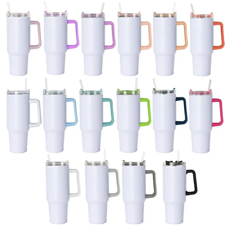 Gobelet à sublimation de 40 oz avec poignée colorée Tasse à bière de grande capacité en acier inoxydable Tasse de voyage isolée Garder les boissons froides Tasse à café de voyage 20 pièces / caisse