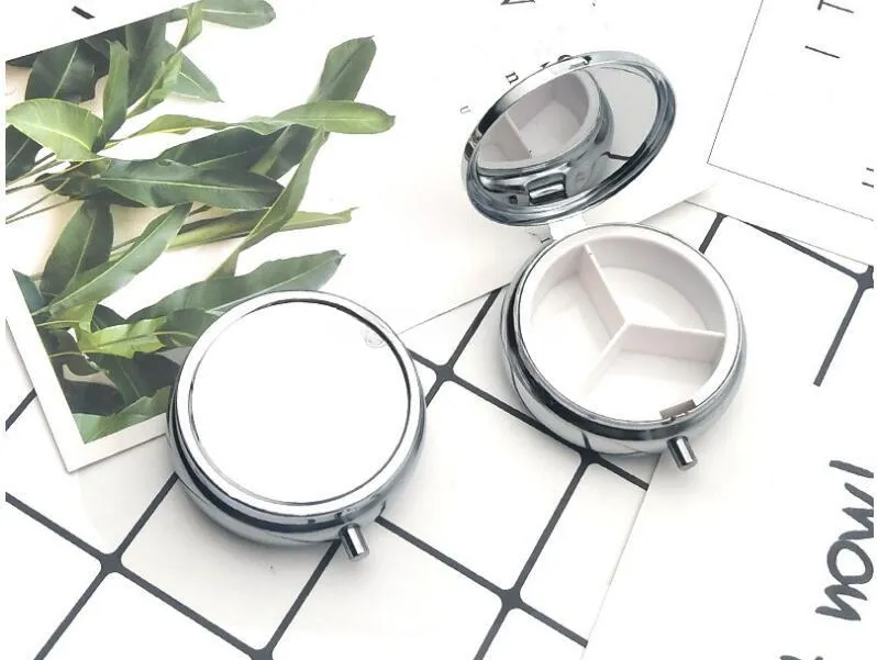 Three compartment Metal Pill boxes empty DIY Organizer container silver TNT DHL UPS 