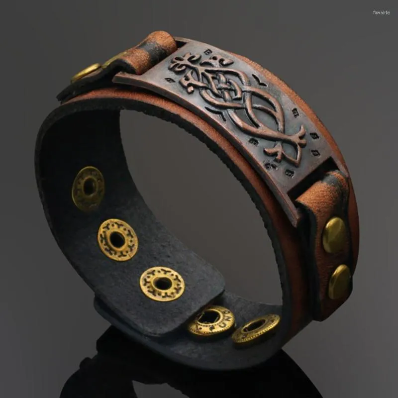 Charm Bracelets Mens Viking Wide Leather Bracelet Wristband Punk Alloy Bangle Adjustable Gift For Men High Quality Bangles