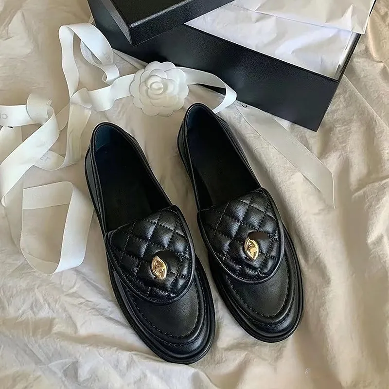 Designer Dress Shoe Black Loafers Women Platform Shoes Genuine