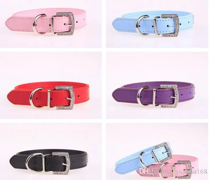 Pet Collar Hot Bling Rhinestone PU Leather Crystal Diamond Puppy Pet Dog Collars Size S M L Pink Red Supplies Products G476
