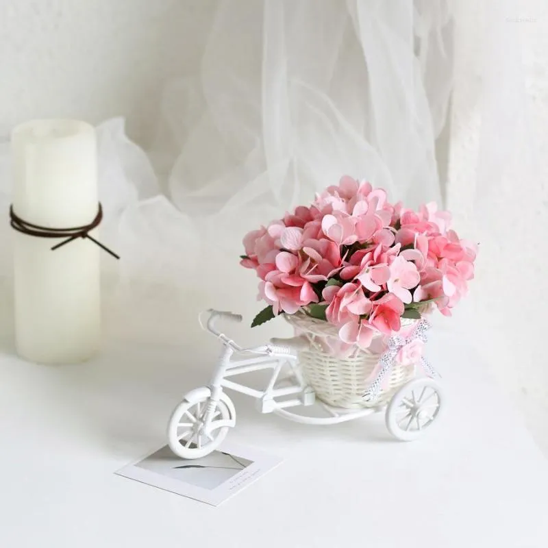 Fleurs décoratives hortensia fleur artificielle Tricycle flotteur ensemble bureau boutique maison ornements de table mariage plante en pot bonsaï