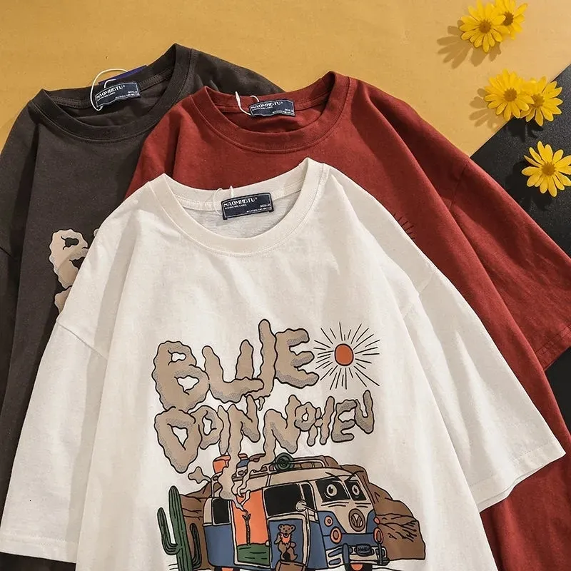 Womens Tshirt Harajuku Men AllMatch Letters Graphic T Shirt Hip Hop Streetwear Tricolor Tshirt Cotton Coman Casual Tshirt Vintage Tops Tees 230316