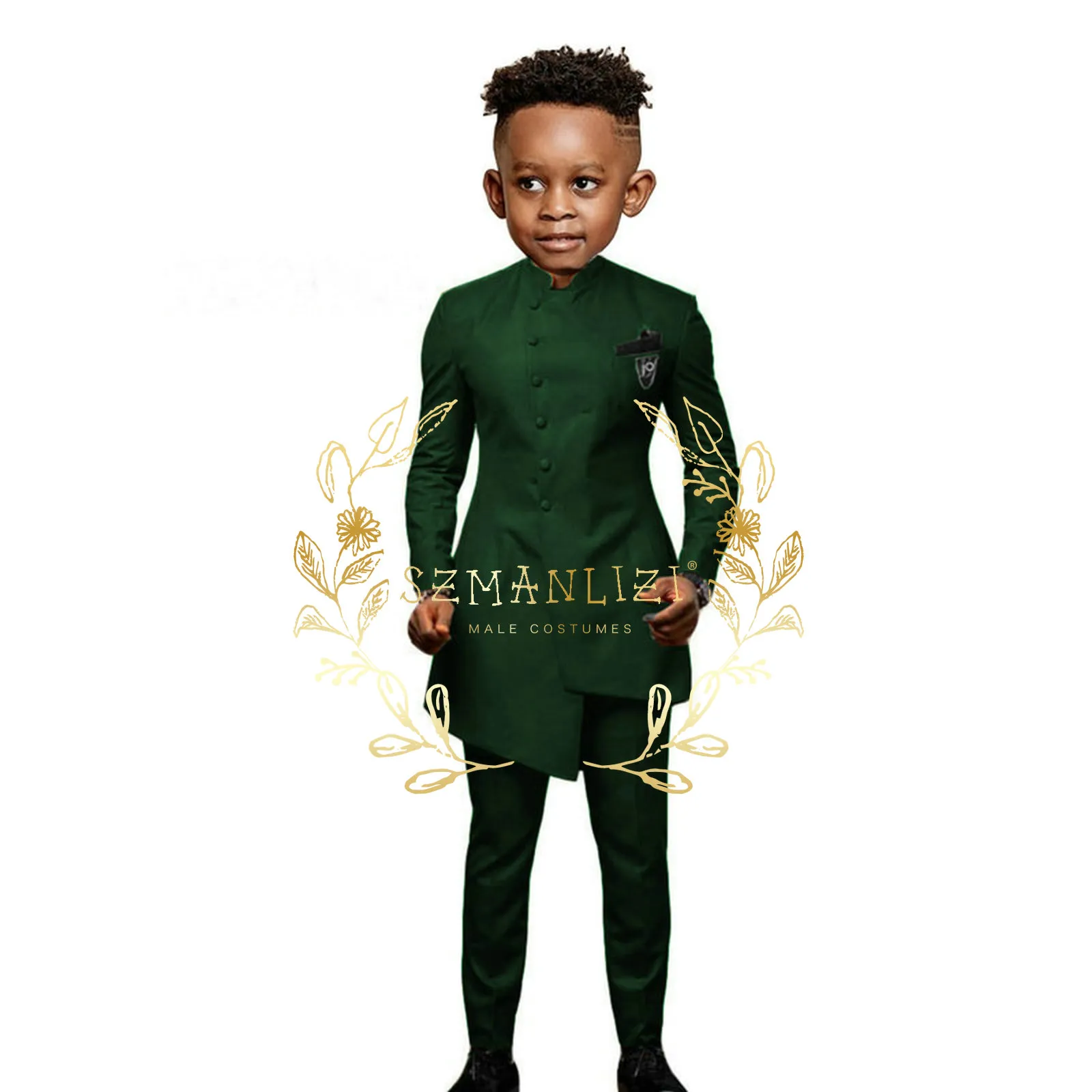 Abito verde scuro per bambini Abbigliamento per bambini Blazer da sposa Abiti formali Festa di compleanno Ragazzo Abiti 2 pezzi Pantalone giacca