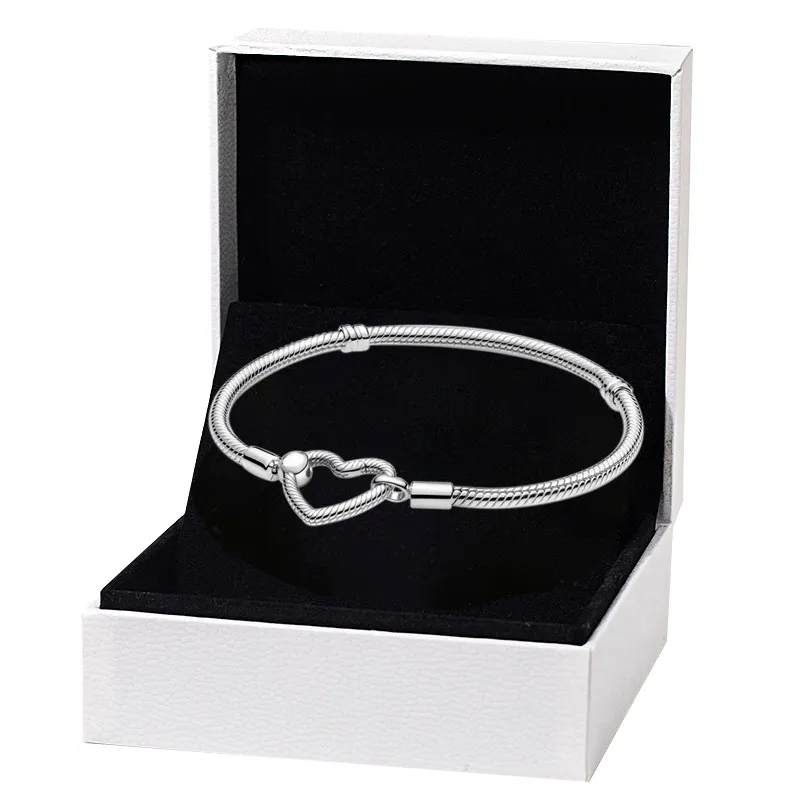 Aşk Kalp toka Pandora için Yılan Zincir Bileklik 925 Ayar Gümüş El zinciri tasarımcısı Takı Kadınlar İçin Kız Arkadaşı Hediye Orijinal Kutu Setli Bilezikler