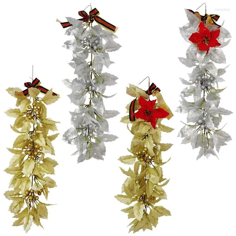 Dekorativa blommor konstgjorda juldörrdekoration guldhänge inomhus hemvägg hängande silver