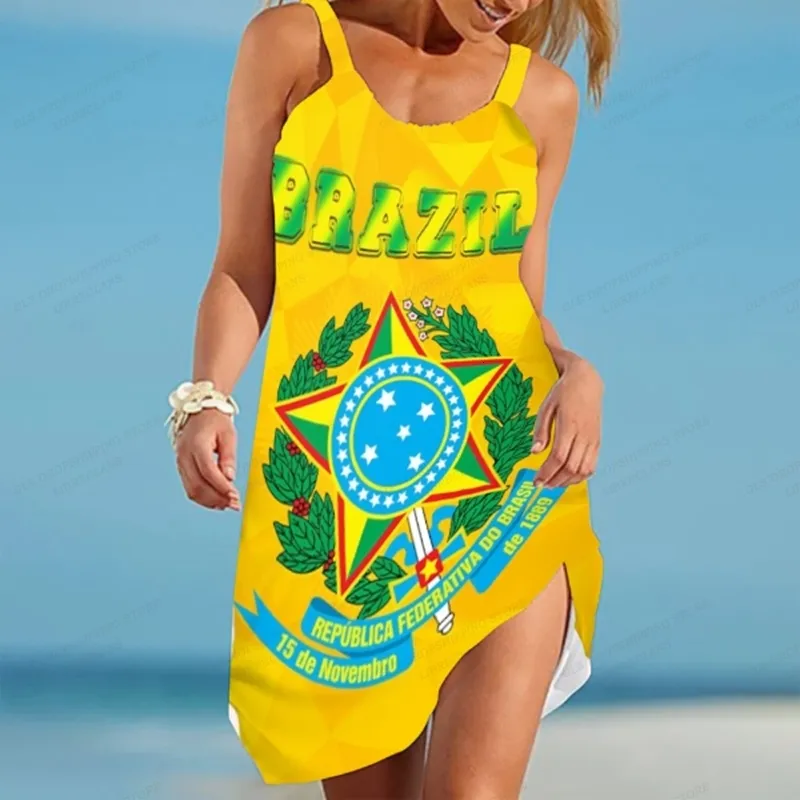 open lace back dress Brazil Flag Dress / Brazillian Color Outfit for Women L