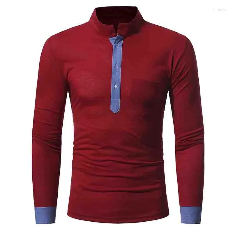 T-shirt da uomo 2023 Autunno Outfit Collare Giacca da uomo Colore Sottile Slim Fit Camisa Masculina T-shirt a maniche lunghe per il tempo libero T-shirt