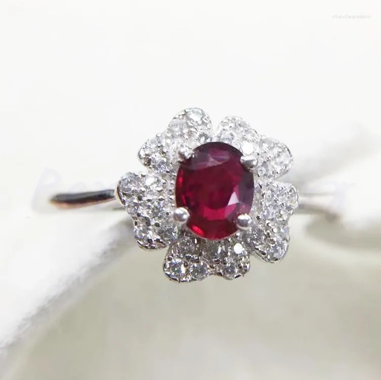 Cluster Rings Real Ruby Ring Natural 925 Sterling Silver 0.6ct Gemstone Gioielli lavorati a mano Fine # L18061718