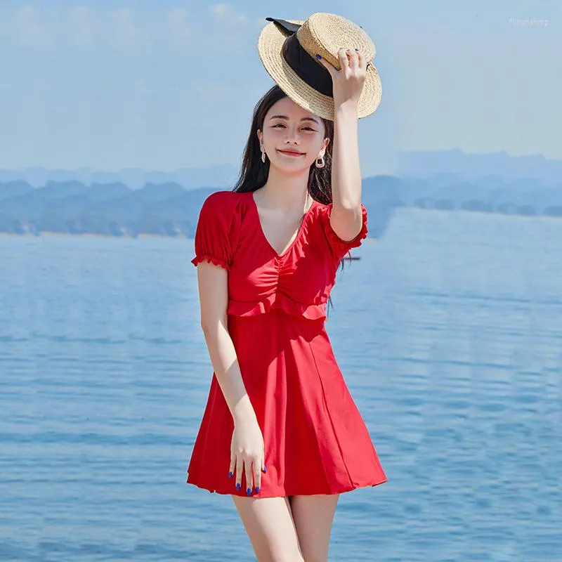 Costume da bagno da donna Scollo a V Costume da bagno a due pezzi con gonna Taglie forti Costume da bagno da donna ad asciugatura rapida Costumi da bagno solidi Copricostumi da spiaggia