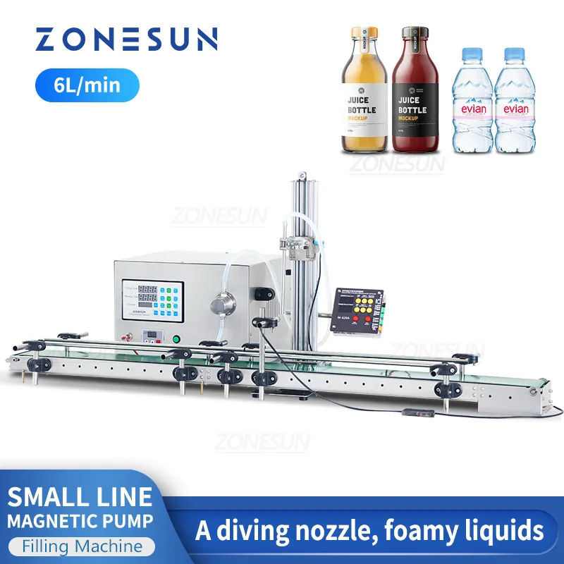 Zonesun ZS-DTMP1D آلة تعبئة السائل الصغيرة خط صغير مضخة مغناطيسية عصير الزجاجة زجاجة زجاجة القارورة فوهة رفع أنبوب القارورة
