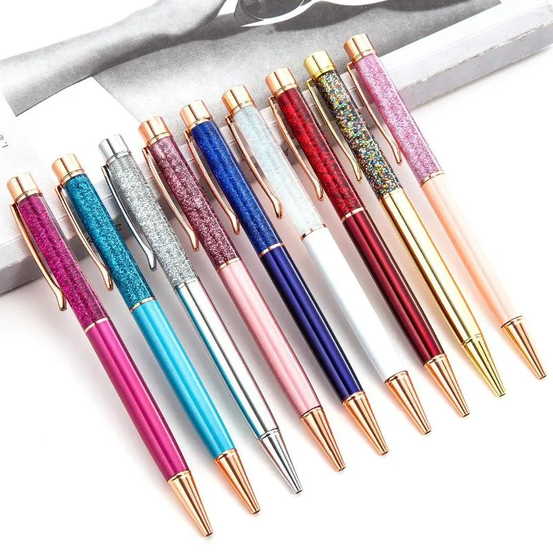 1Pcs Flash Crystal Ballpoint Pen Metal Pendant 1.0mm Stationery Office & School Ballpen Ink Black