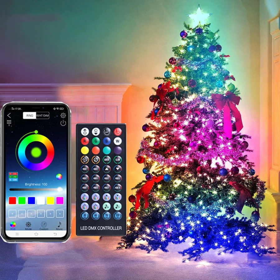 Akıllı Aydınlatma 20m Uygulama Kontrol Peri Hafif Açık RGB Bluetooth Noel Ağacı Dizesi Işık USB Çelenk Düğün Tatili Dekoru 230316