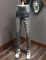 Men039s Jeans Italian Style Fashion Men Retro Blue Elatsic Slim Fit Ripped Denim Pants Streetwear Vintage Designer Trousers1386569