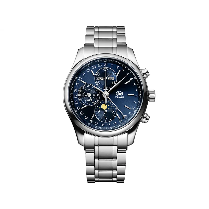 Fashion Watch Men's Business Automatic multifonction Watch the Sun Moon and Stars montre un choix de travail étanche de travail imperméable approprié