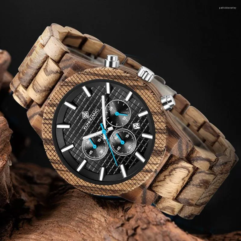 Orologi da polso Orologi al quarzo in legno naturale fatti a mano Cronografo Sport militare Moda uomo Orologio casual Logo personalizzato personalizzato