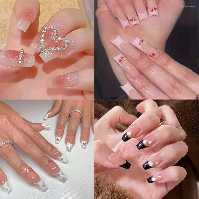 Faux ongles appuyez sur l'outil de manucure détachable cercueil artificiel portable ongles conseils coeur strass faux