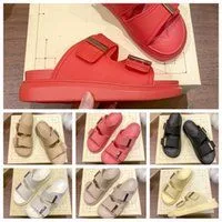Designer Women Sandals Slippers Double Stripe Thick Sole Summer Flat Heel Scuff Slides Flip Flops Beach Outdoor Size 35-40