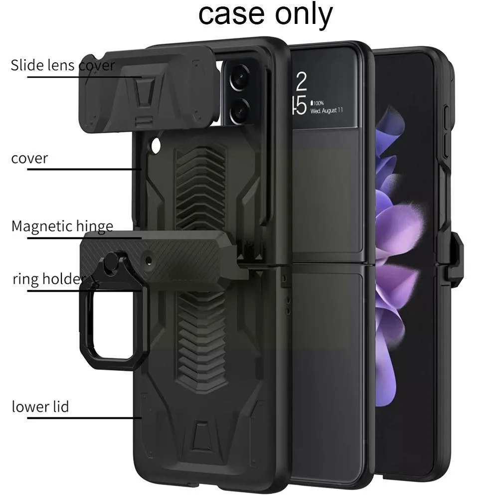 Coque rigide antichoc à charnière magnétique, étui de téléphone avec support d'anneau pour Samsung Galaxy Z Flip 3 5G, housse Anti-chute Flip3 S4P6