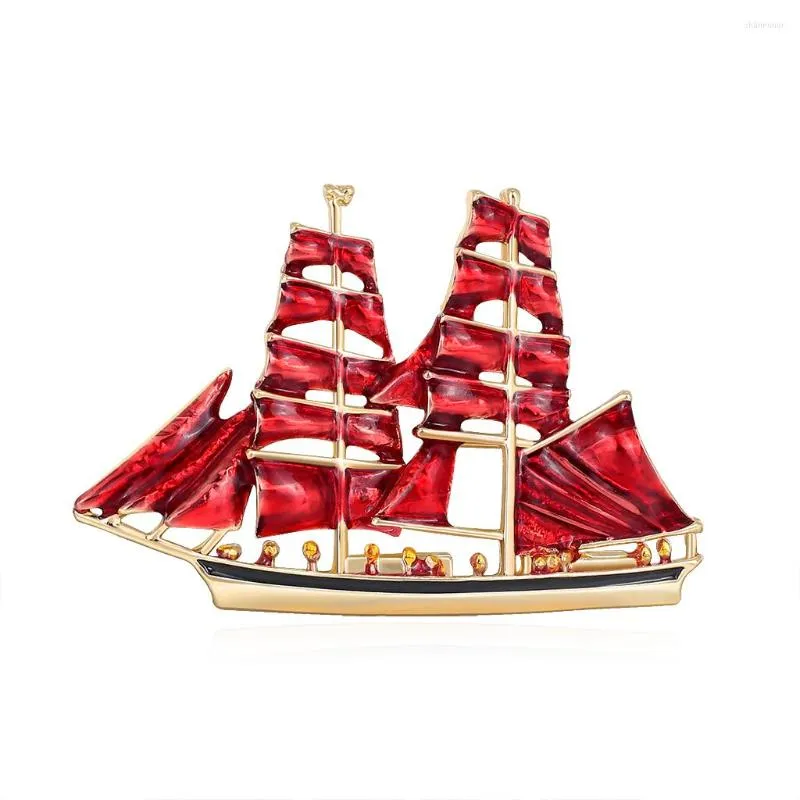 Brooches TULX Fashion Scarlet Sails Big Red Sailboat For Women Alloy Enamel Beauty Steam Boat Party Casual Office Brooch Pins