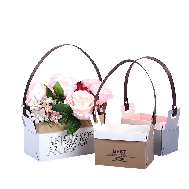 Bolsa de papel de embrulho portátil portátil Kraft Bacho de casamento Bolsa de embrulho de embrulho à prova d'água Bolsas de arranjo de buquê Bouquet Box Florist Supplies 230316