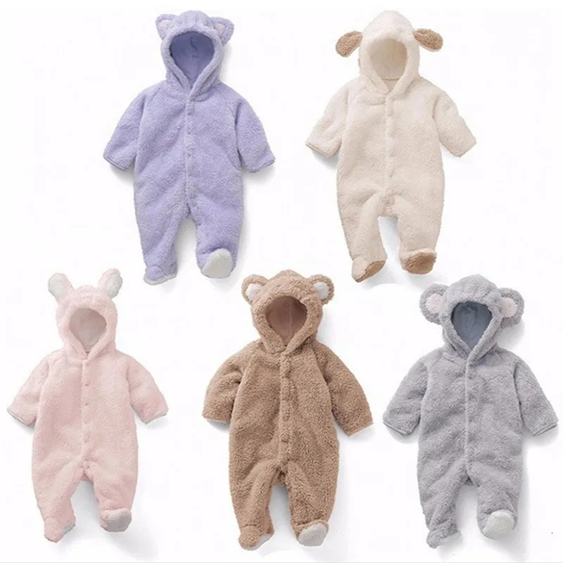 Rompers född baby Rompers Autumn Winter Warme Fleece Baby Boys Costume Baby Girls Clothing Animal Overall Baby Jumpsuits 230316