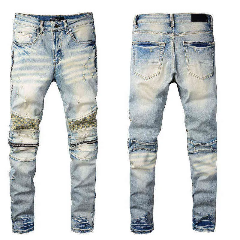 Mens Fashion Designer Skinny Straight Slim Ripped Jean elastic Casual Motorcycle Biker Stretch Denim Trouser Classic Pants jeans 