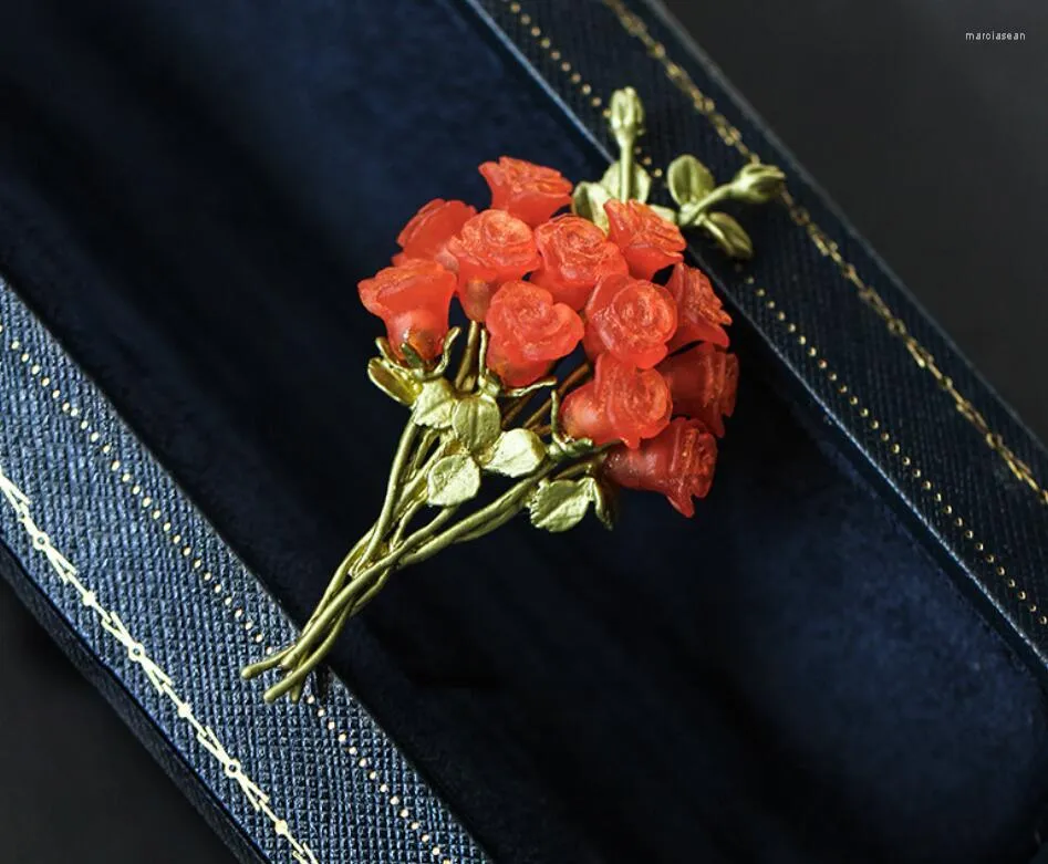 Broches csxjd echte metalen bronzen roos bouquet broche vrouwelijke pin
