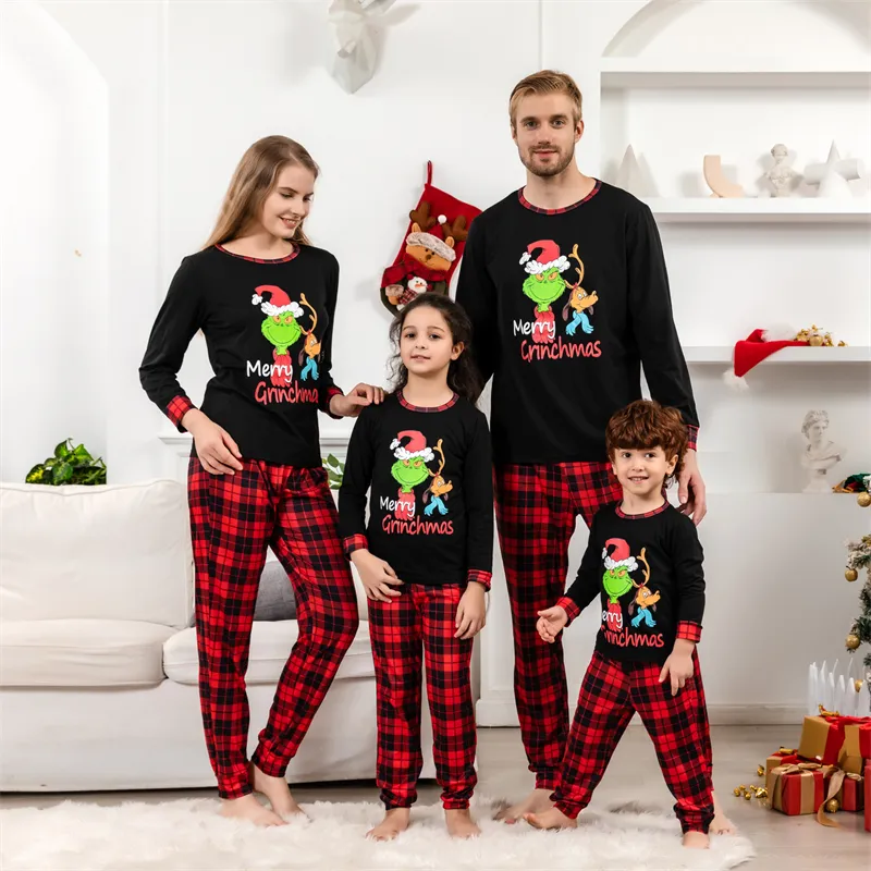 Familie matching outfits grappige kerstfamilie matching pyjama's sets xmas daddy mommy en ik pj's kleren plaid vader moeder kinderen pyjama outfits 230316